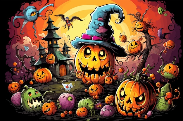 Halloween-Grußkarikatur-Vektorillustration