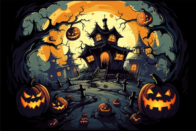 Halloween-Grußkarikatur-Vektorillustration
