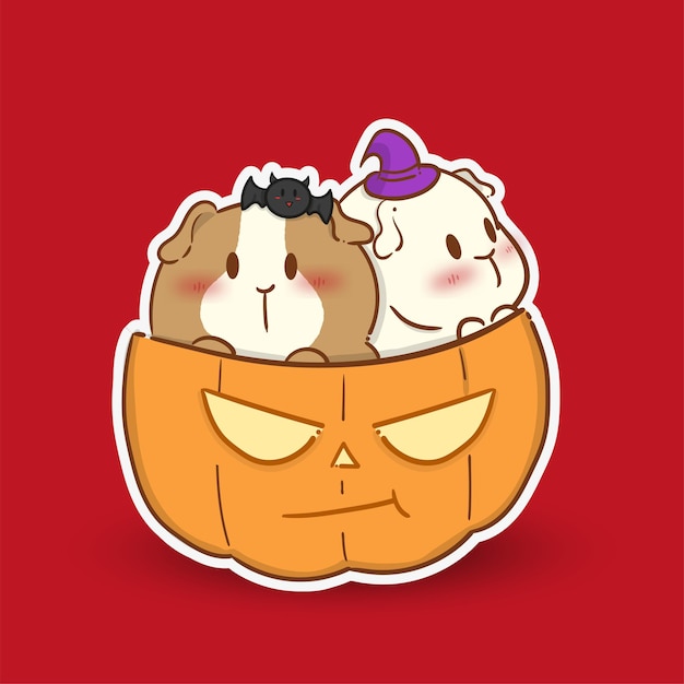 Vektor halloween-guineapigs im kürbiskübel