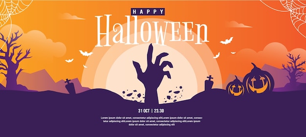 Halloween hauptbanner designvorlage für website oder social media cover mit farbverlauf hintergrund