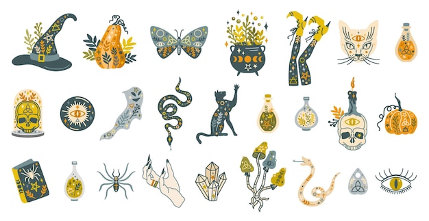 Halloween-Hexerei-Vektor-Illustrationsset
