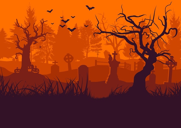 Vektor halloween-hintergrund des alten friedhofs