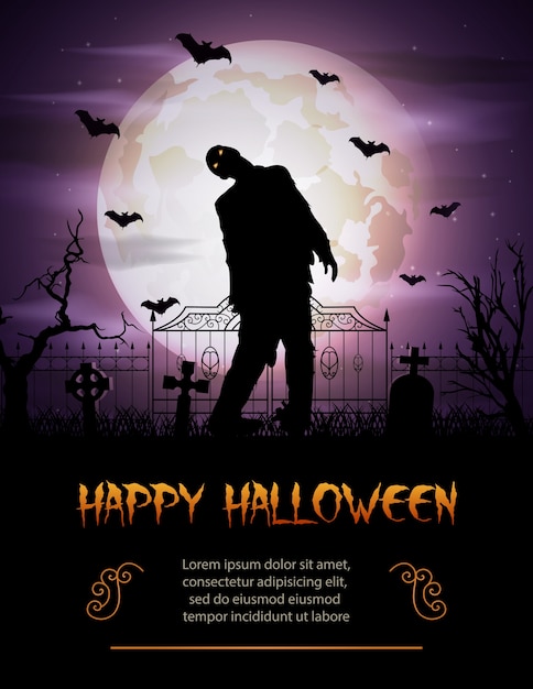 Halloween-hintergrund mit dem zombie, der heraus vom grab geht