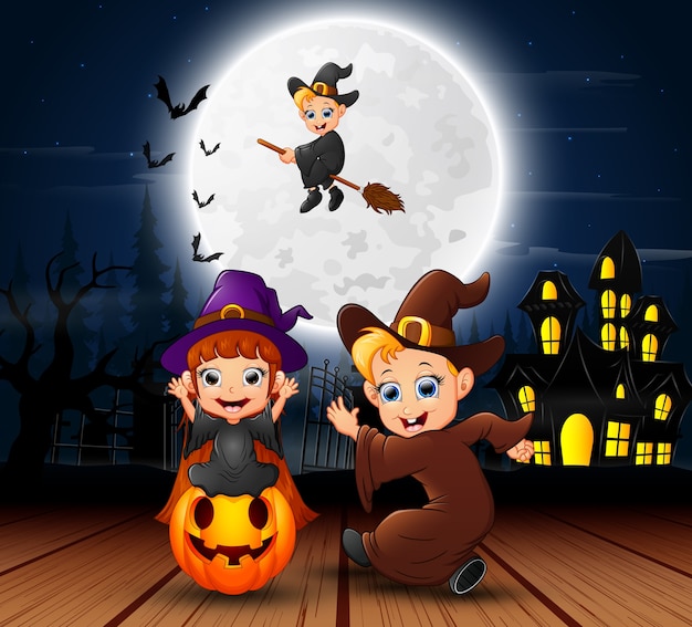 Halloween-hintergrund mit fliegender hexe