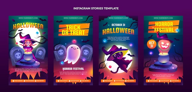 Vektor halloween instagram-geschichten-sammlung mit farbverlauf