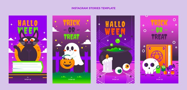 Vektor halloween instagram-geschichten-sammlung mit farbverlauf