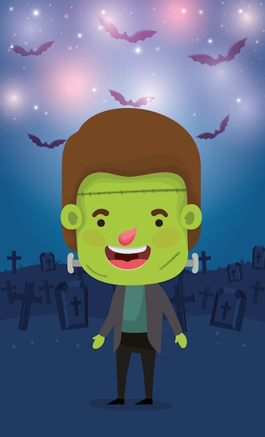 Halloween-jahreszeitszene mit jungenkostüm frankenstein