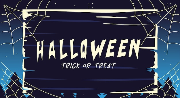 Vektor halloween-karte mit etikett trick oder behandeln illustration design