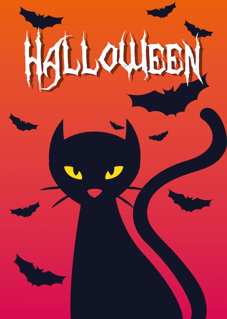 Halloween-karte mit schwarzer katze