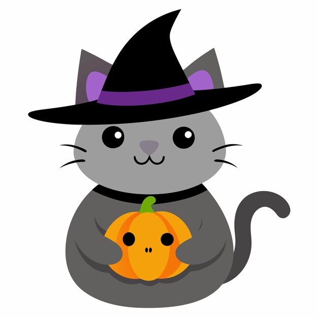 Halloween-Katze im Kürbiskostüm Vektor-Ikon Schwarz-Weiß-Illustrationslogo