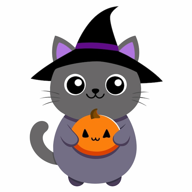 Halloween-Katze im Kürbiskostüm Vektor-Ikon Schwarz-Weiß-Illustrationslogo