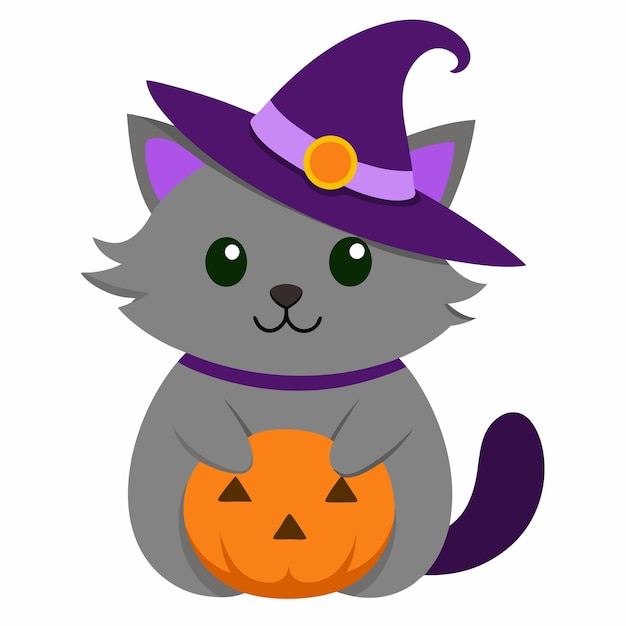 Halloween-Katze im Kürbiskostüm Vektor-Ikon Schwarz-Weiß-Illustrationslogo