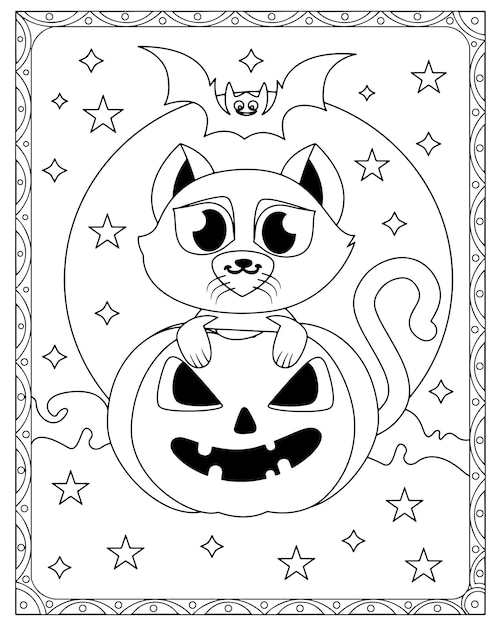 Halloween-katze malvorlagen premium-vektor