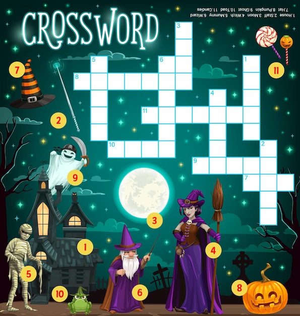Halloween-kreuzworträtsel-rätselspiel für kinder