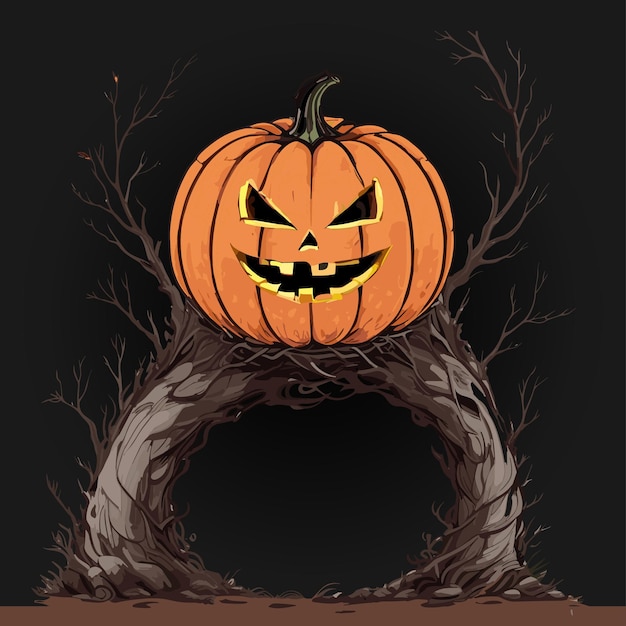 Halloween-kürbis auf einem horrorbaumvektor