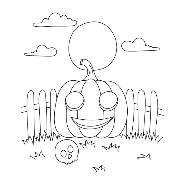 Vektor halloween-kürbis-umrissillustration für malbuch