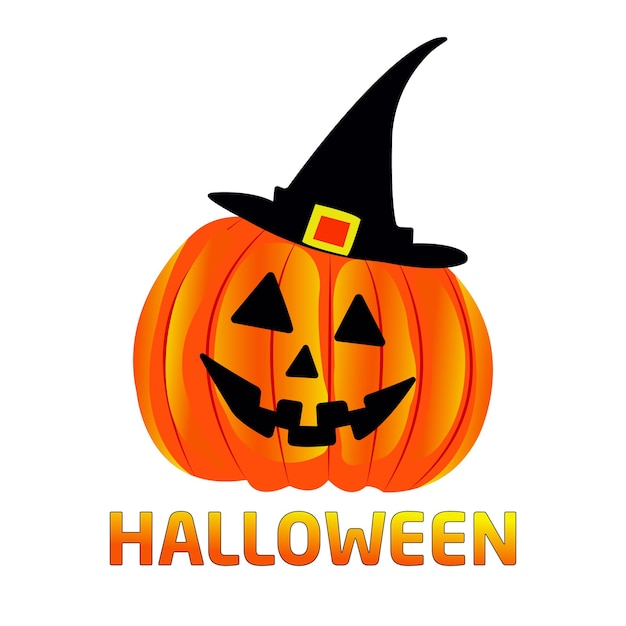 Halloween-kürbis-vektordesign mit schwarzer hütte isoliert auf weißem hintergrund