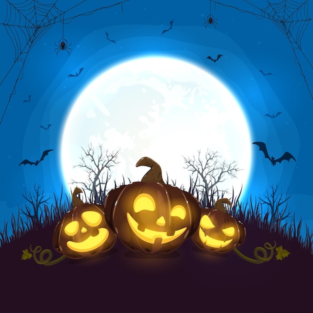 Halloween-Kürbise und Mond auf Nachthintergrund