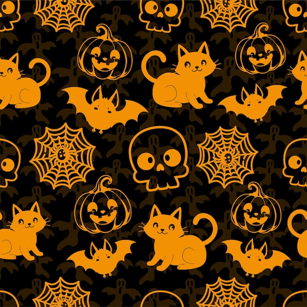 Halloween-Kürbisse mit einem Kürbis und einem Kürbiss auf schwarzem Hintergrund
