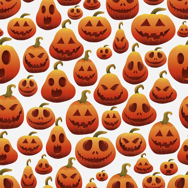 Vektor halloween-kürbisse stellen lustige gesichter kürbismuster jackolantern gesichtsausdrücke vektor ein
