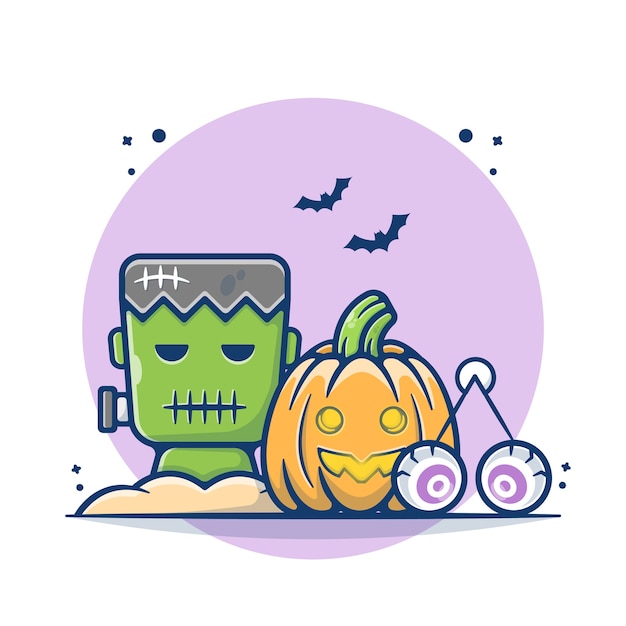 Vektor halloween kürbisse und frankenstein illustration