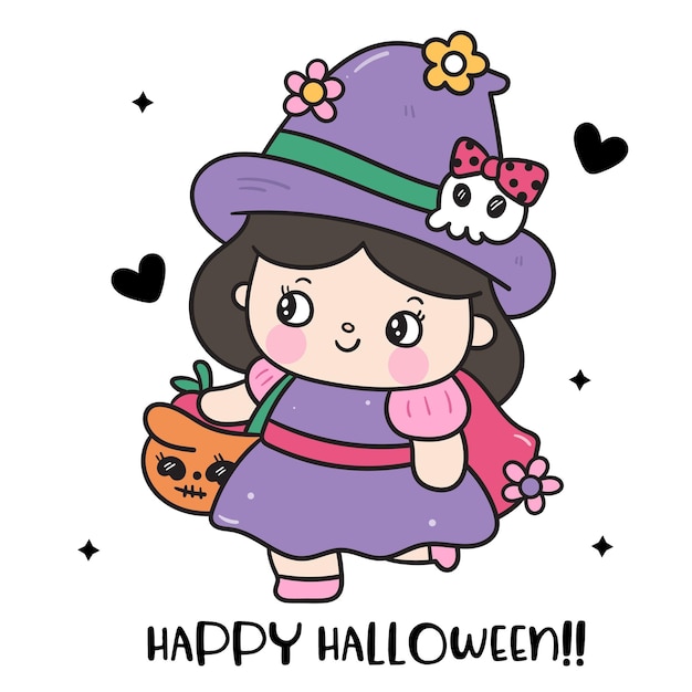 Halloween-Mädchen-Kawaii-Charakter Spukkarte-Trick oder -Leckerei