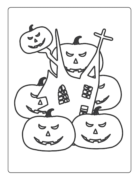 Halloween malvorlagen für kinder mit handgezeichneter schwarzer kürbisskizzenillustration