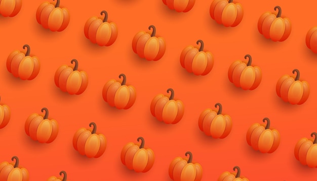 Vektor halloween-muster mit kürbissen auf leuchtend orangefarbenem hintergrund