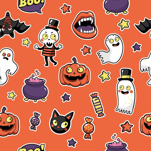 Vektor halloween musterdesign im cartoon-comic-stil