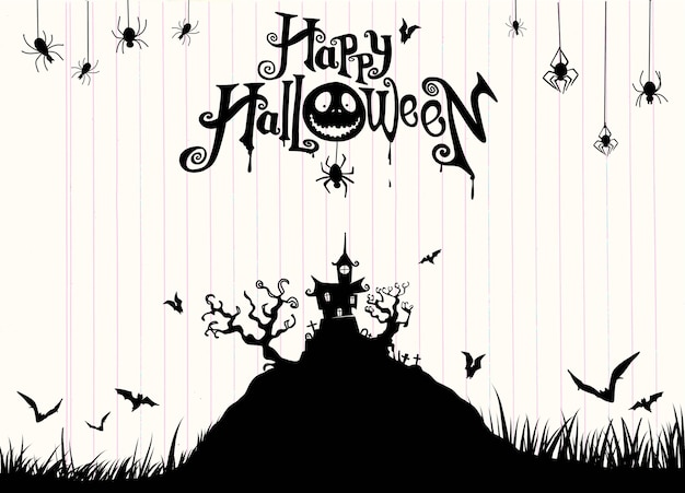 Vektor halloween-nachthintergrund mit kürbis, geisterhaus. flyer für halloween-party