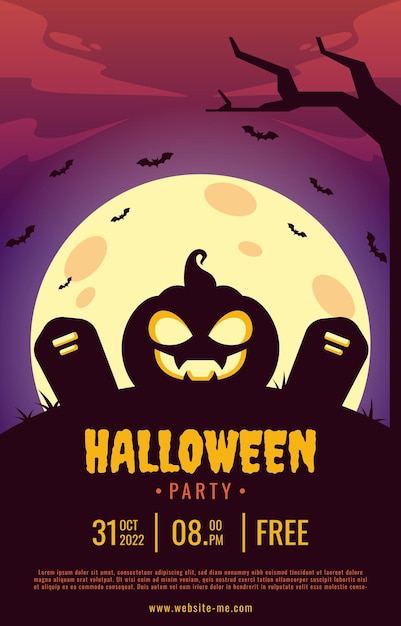 Halloween-nachtparty-schablonendesign in der flachen artillustration