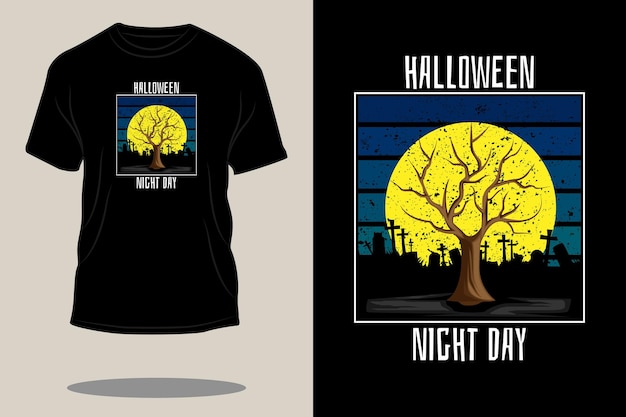 Halloween-nachttag retro-t-shirt-design