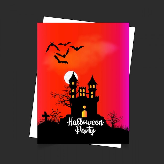 Halloween-partyeinladungskarte mit dunklem hintergrundvektor