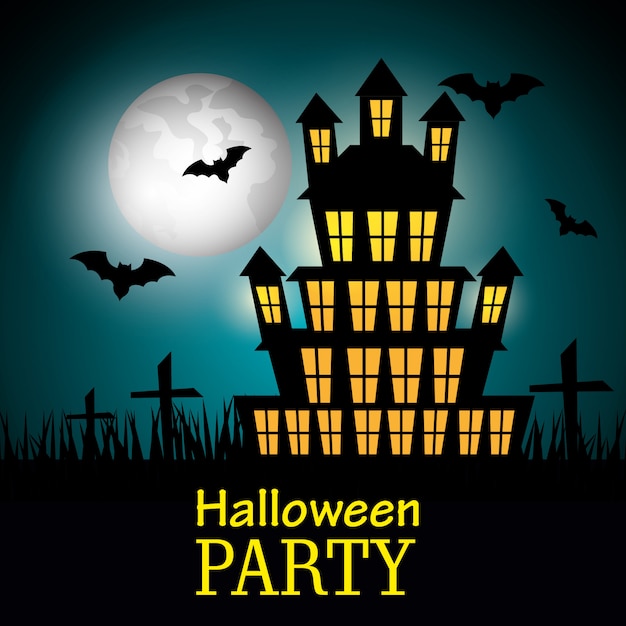 Halloween-partyentwurf mit geisterhausschattenbild