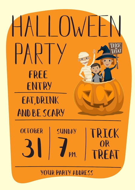 Vektor halloween-partyplakat mit kindern