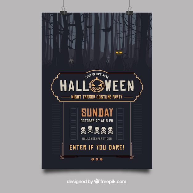 Vektor halloween-partyplakat mit tenebrous wald