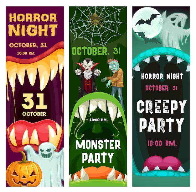 Vektor halloween-partyplakate mit monstercharakteren