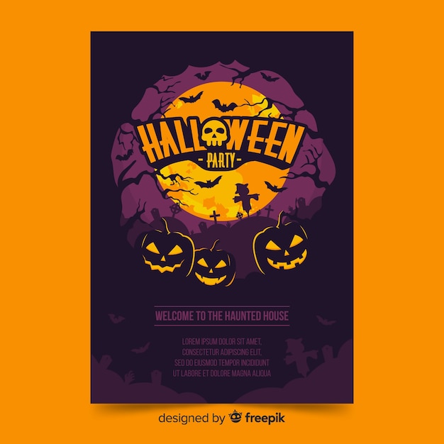 Halloween-Plakat mit Kürbisen auf einer Vollmondnacht