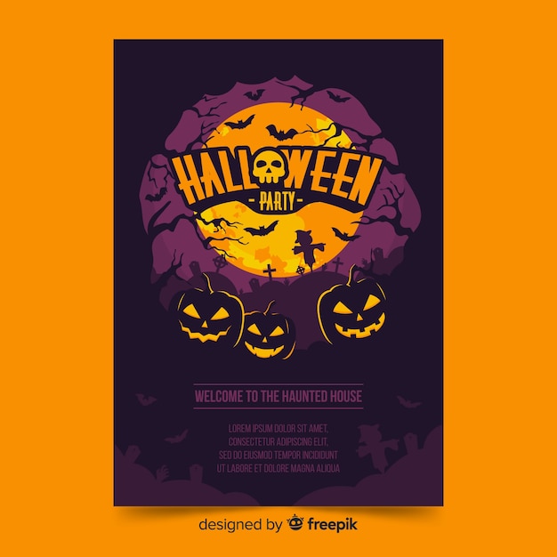 Vektor halloween-plakat mit kürbisen auf einer vollmondnacht