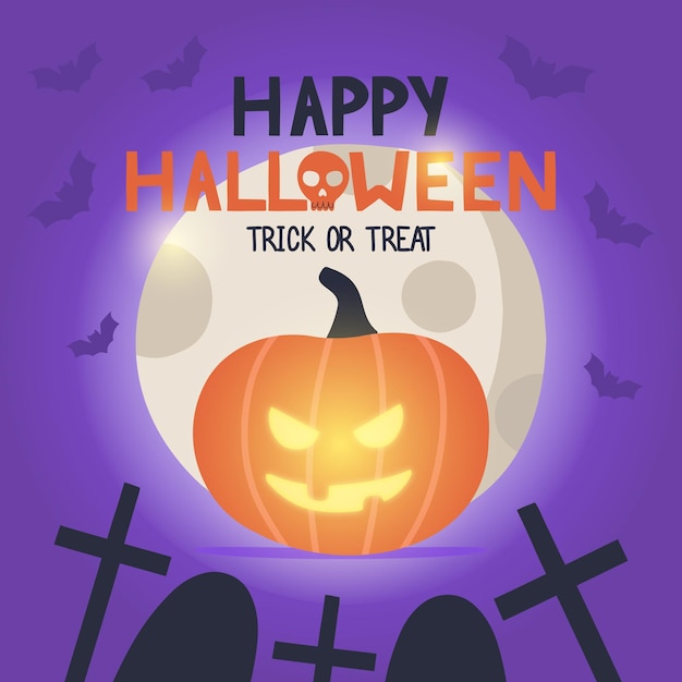 Halloween-postkarte mit kürbis und mond