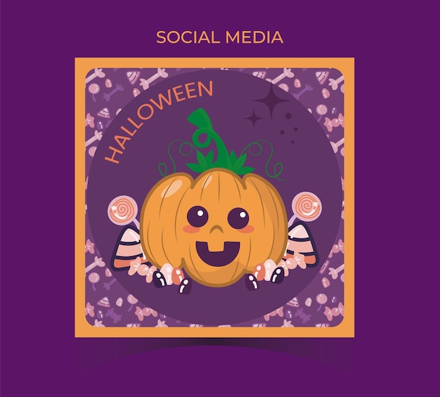 Vektor halloween pumpkin social media template square editable tex