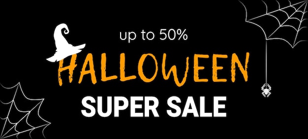 Vektor halloween sale coupon flyer super sales broschüre mit text hexenhut und spinnennetz