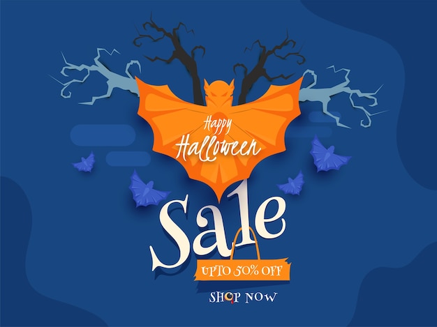 Halloween sale poster design mit 50% rabatt