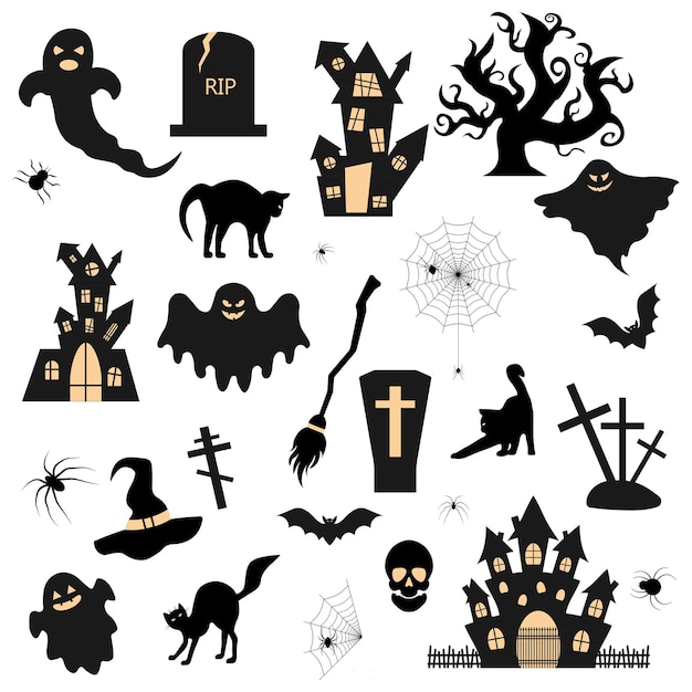 Halloween-Satz von Silhouetten-Symbolen Vektor-Illustration