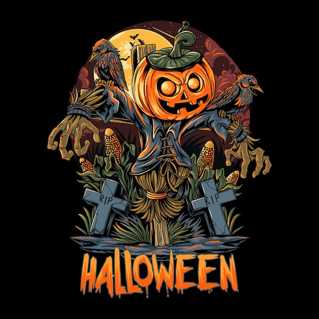 Halloween scarecrow und pumpkins artwork