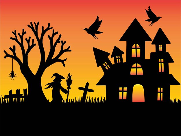 Halloween-schattenbild-hintergrund-illustration