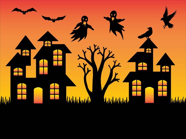 Halloween-schattenbild-hintergrund-illustration