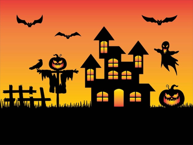 Halloween-schattenbild-hintergrund-illustration