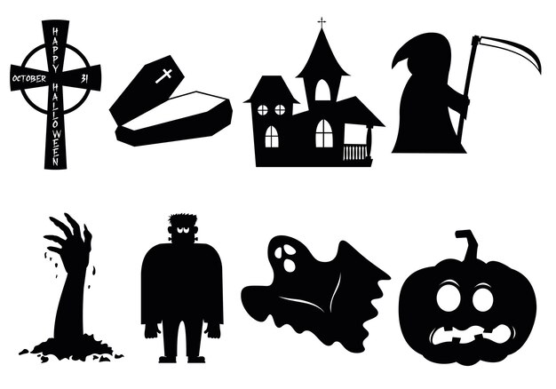 Halloween-schwarz-vektor-sticker-pack im hintergrund