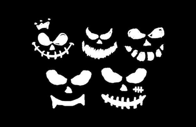 Halloween-silhouette-set gruselige gesichter vektor pinselstrich handgezeichnet